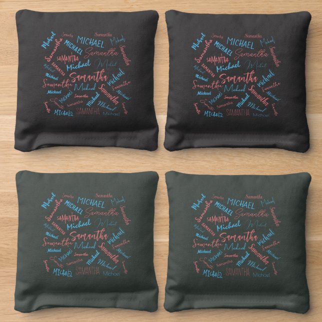 Two names couples pattern monogram blue light pink cornhole bags (Wood)