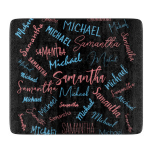 Two names couples pattern monogram blue light pink cutting board