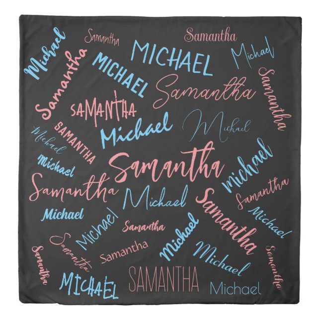 Two names couples pattern monogram blue light pink duvet cover (Front)