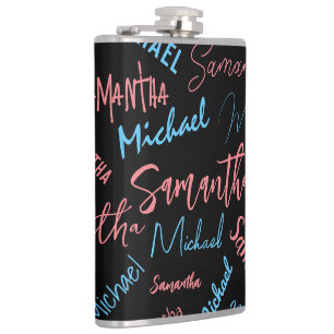 Two names couples pattern monogram blue light pink flask