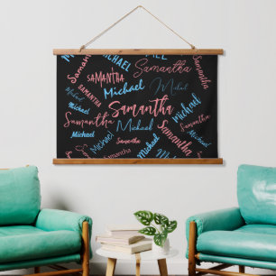 Two names couples pattern monogram blue light pink hanging tapestry