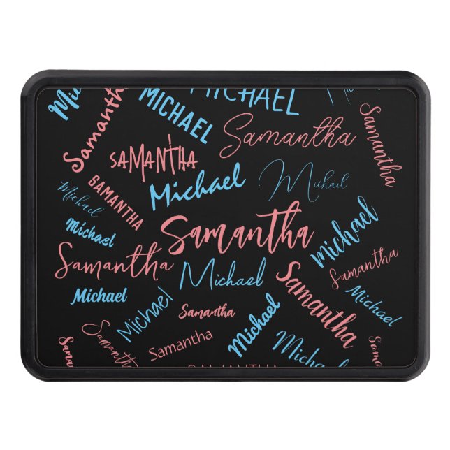 Two names couples pattern monogram blue light pink hitch cover (Front)