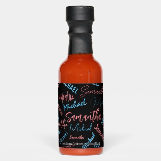 Two names couples pattern monogram blue light pink hot sauces (Front)