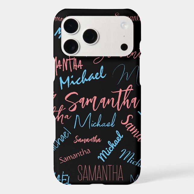 Two names couples pattern monogram blue light pink iPhone case (Back)
