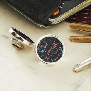 Two names couples pattern monogram blue light pink lapel pin