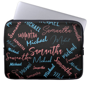 Two names couples pattern monogram blue light pink laptop sleeve