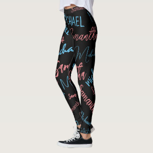 Two names couples pattern monogram blue light pink leggings