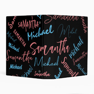 Two names couples pattern monogram blue light pink mini binder