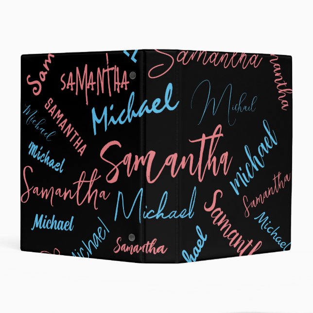 Two names couples pattern monogram blue light pink mini binder (Background)