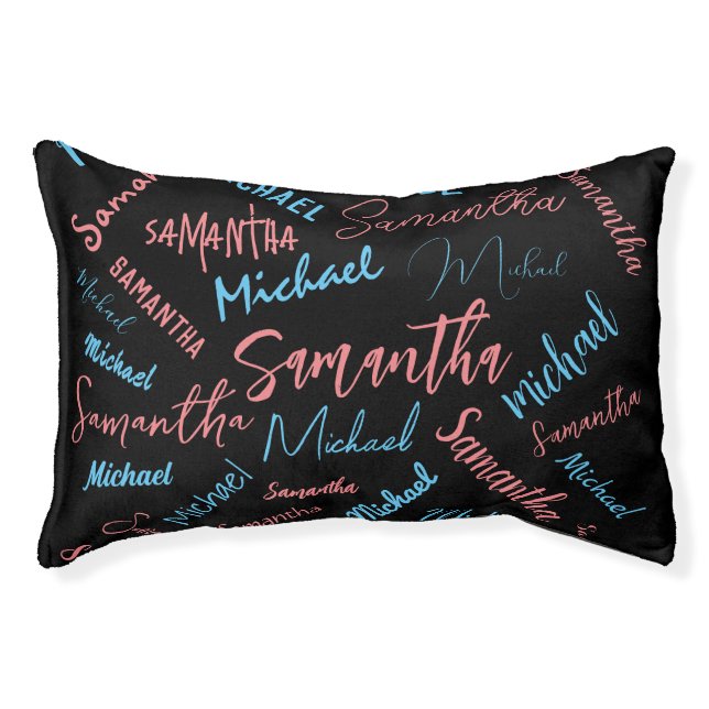 Two names couples pattern monogram blue light pink pet bed (Front)