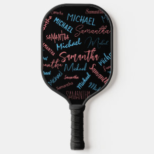 Two names couples pattern monogram blue light pink pickleball paddle