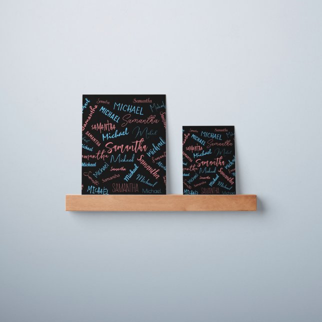 Two names couples pattern monogram blue light pink picture ledge (Wall)