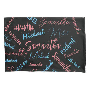 Two names couples pattern monogram blue light pink pillow case