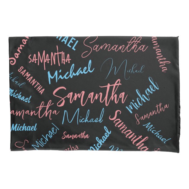 Two names couples pattern monogram blue light pink pillow case (Front)