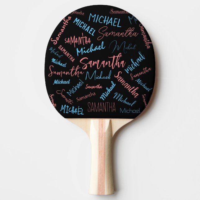 Two names couples pattern monogram blue light pink ping pong paddle (Front)