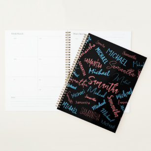 Two names couples pattern monogram blue light pink planner