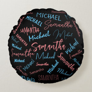 Two names couples pattern monogram blue light pink round pillow