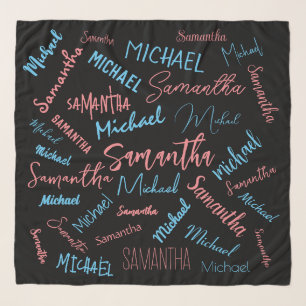 Two names couples pattern monogram blue light pink scarf