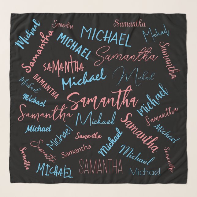 Two names couples pattern monogram blue light pink scarf (Front)