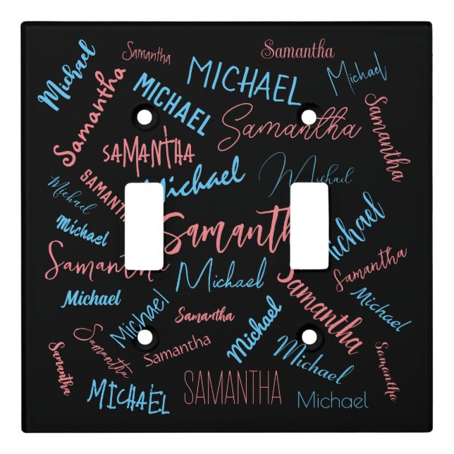 Two names couples pattern monogram blue light pink switch cover (Front)