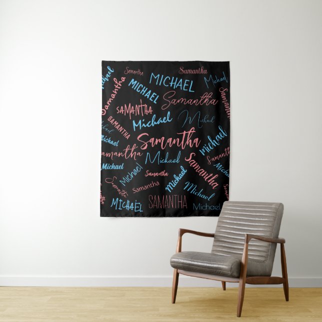 Two names couples pattern monogram blue light pink tapestry (In Situ)