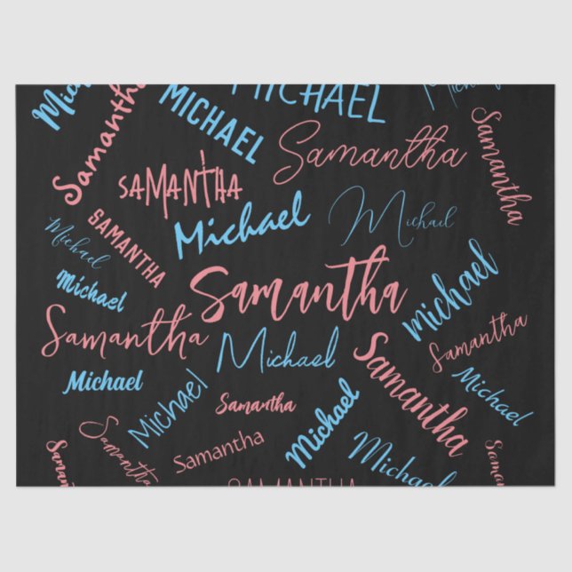 Two names couples pattern monogram blue light pink tissue paper (Front)