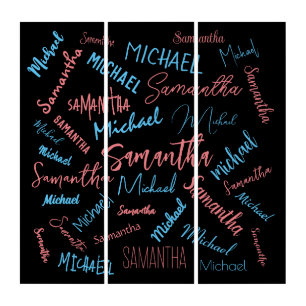 Two names couples pattern monogram blue light pink triptych