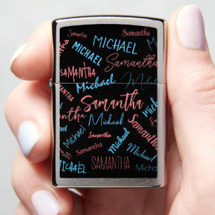 Two names couples pattern monogram blue light pink zippo lighter