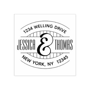 Two Names Stripes Curved Return Address Oval Rubber Stamp