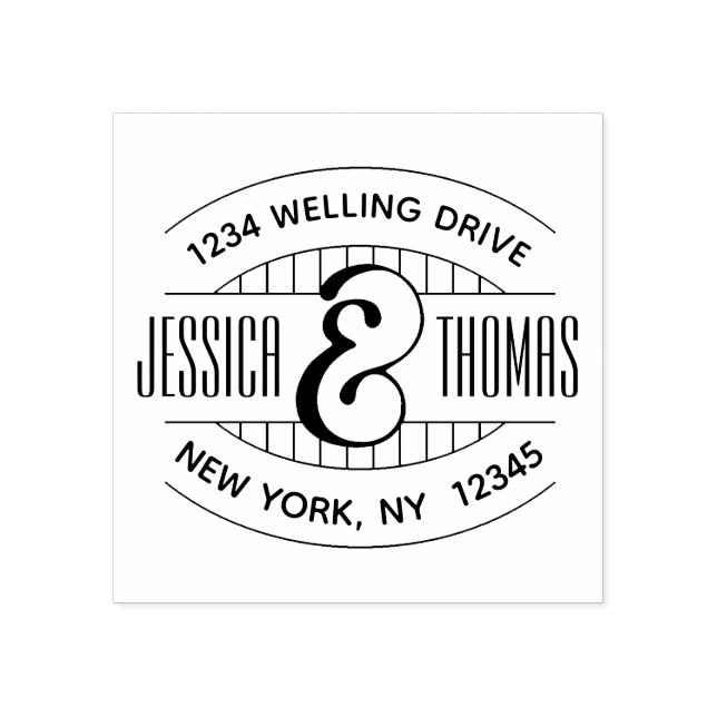 Two Names Stripes Curved Return Address Oval Rubber Stamp (Imprint)