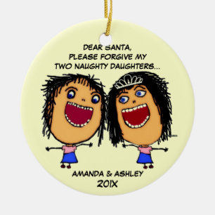 Two Naughty Daughters Cartoon Ceramic Ornament