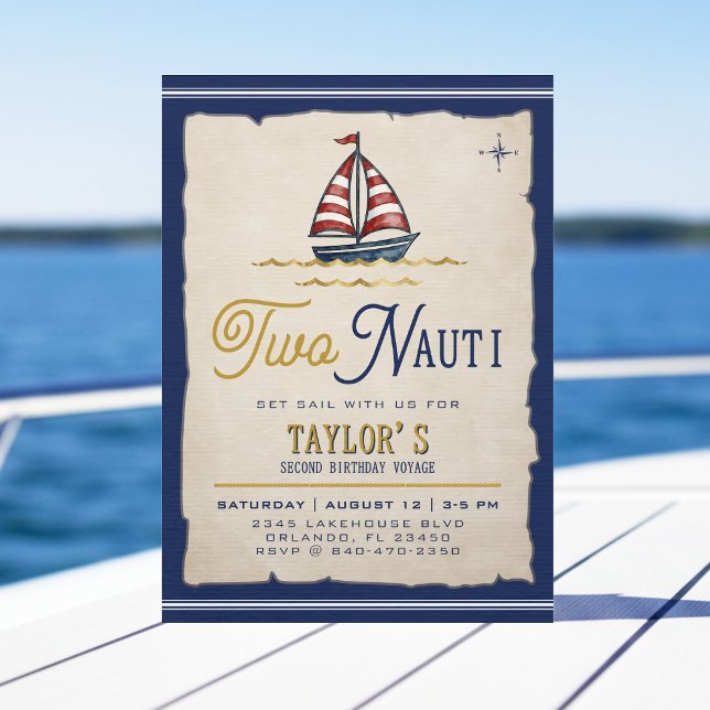 Two Nauti Sailboat 2nd Birthday Party Invitation (Creator Uploaded)