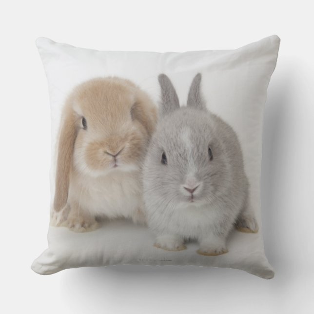 Two Netherland Dwarf and Holland Lop bunnies Throw Pillow (Front)