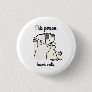 Two Newborn Kittens Cartoon Drawing Cat Lover Button
