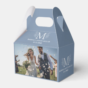 Two Newlywed Photos White Botanical Monogram Favor Boxes