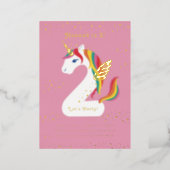 Two nicorn Unicorn Second Birthday Party Foil Invitation (Standing Front)