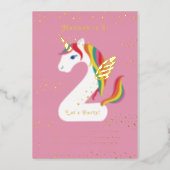 Two nicorn Unicorn Second Birthday Party Foil Invitation (Front)