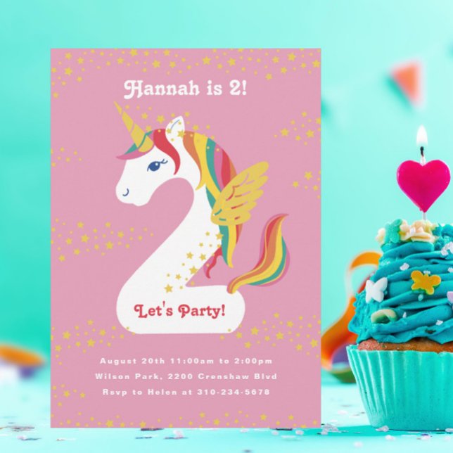 Two nicorn Unicorn Second Birthday Party Invitation (Creator Uploaded)