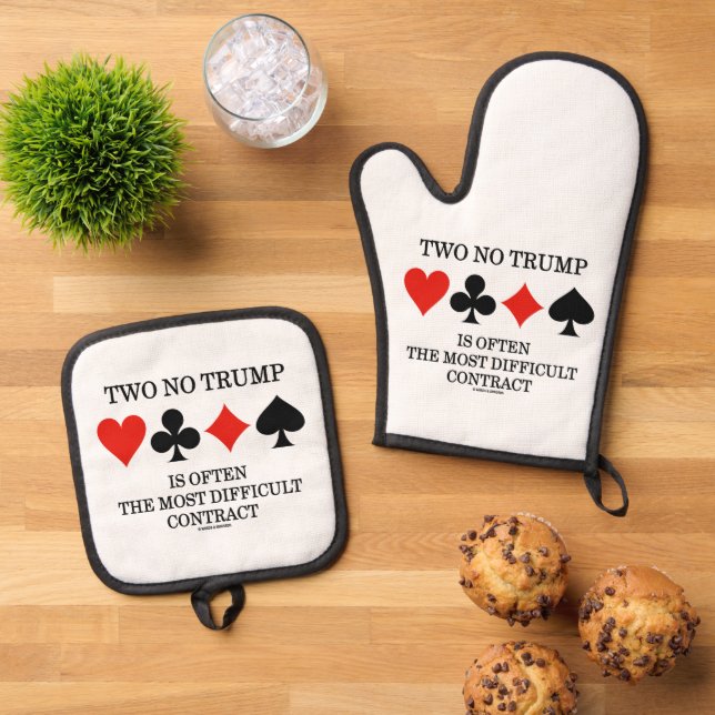 Two No Trump Most Difficult Contract Bridge Humor Oven Mitt & Pot Holder Set (Top Down)