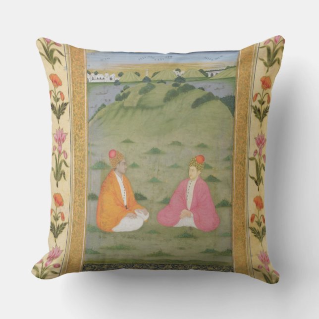 Two nobles seated in a landscape, from the Small C Throw Pillow (Front)
