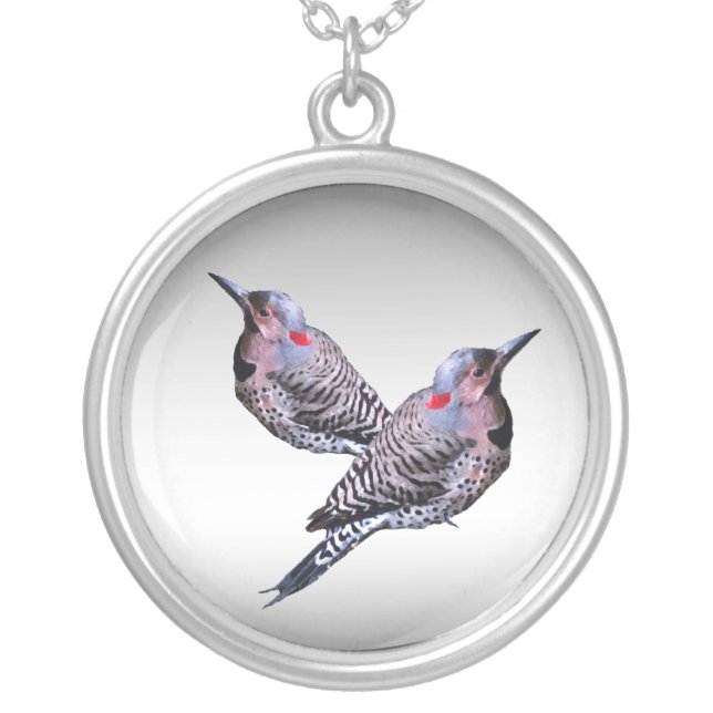 Two Northern Flicker Woodpecker Birds Necklace (Front)