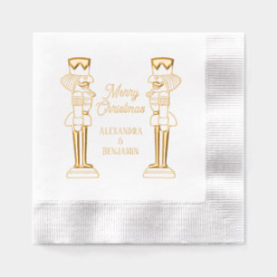 Two Nutcracker Merry Christmas Couple or Fam Name Foil Napkins