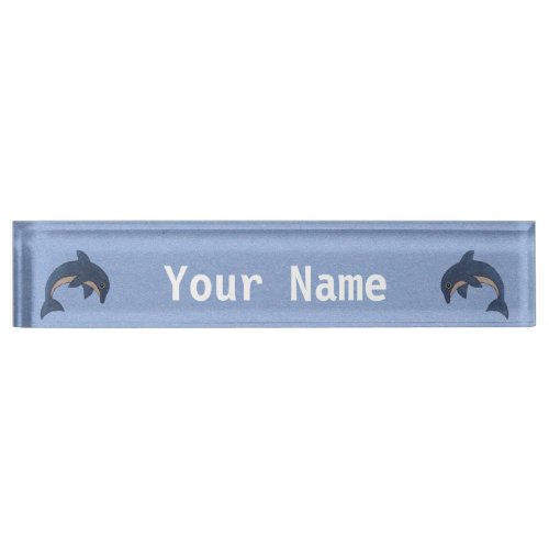 Two Ocean Blue and White Jumping Dolphins Desk Name Plate