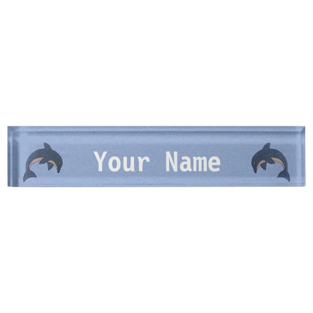 Two Ocean Blue and White Jumping Dolphins Desk Name Plate (Front)