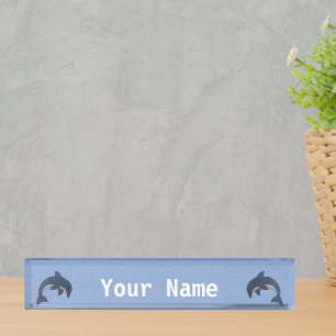 Two Ocean Blue and White Jumping Dolphins Desk Name Plate