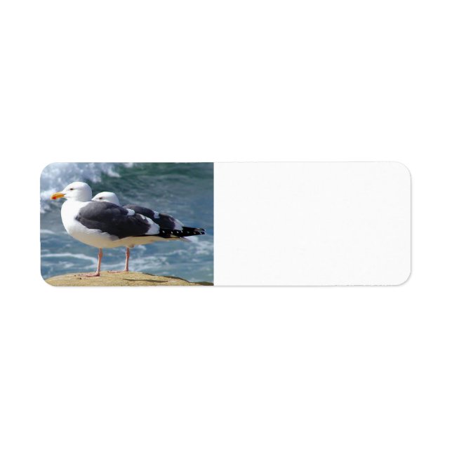 TWO OCEAN SEAGULLS WAVES ROCK BEACH PHOTOGRAPHY BI LABEL (Front)