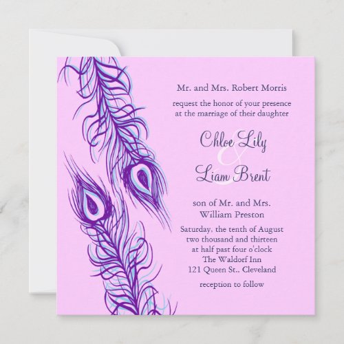 Two of a Kind Peacock Feathers Invitations
