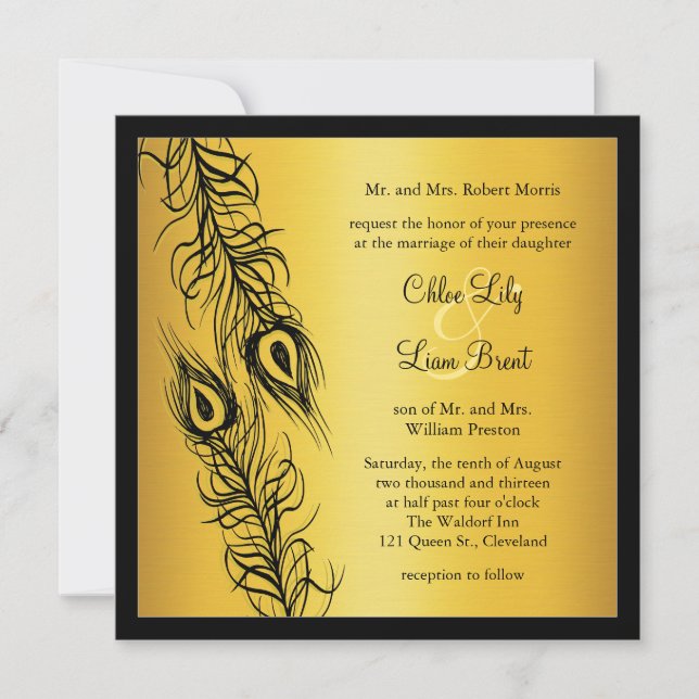 Two of a Kind Peacock Feathers Invitation (Front)