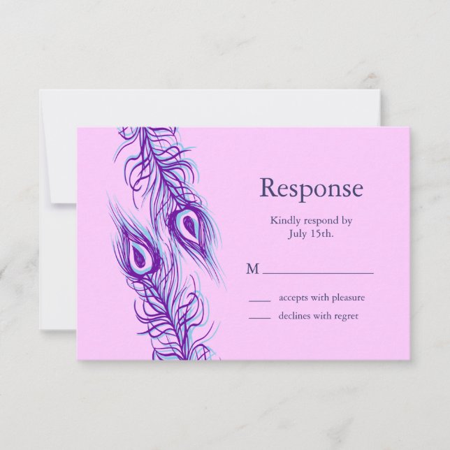 Two of a Kind Peacock Feathers RSVP Card (Front)