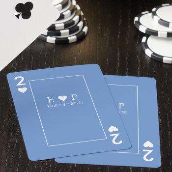 Two Of Hearts Love Wedding Cornflower-blue Playing Cards by mixedworld at Zazzle